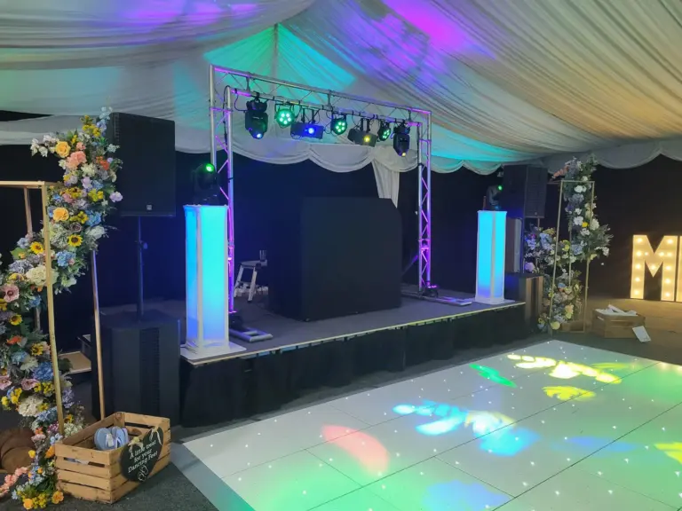 Floral disco setup at a wedding fayre
